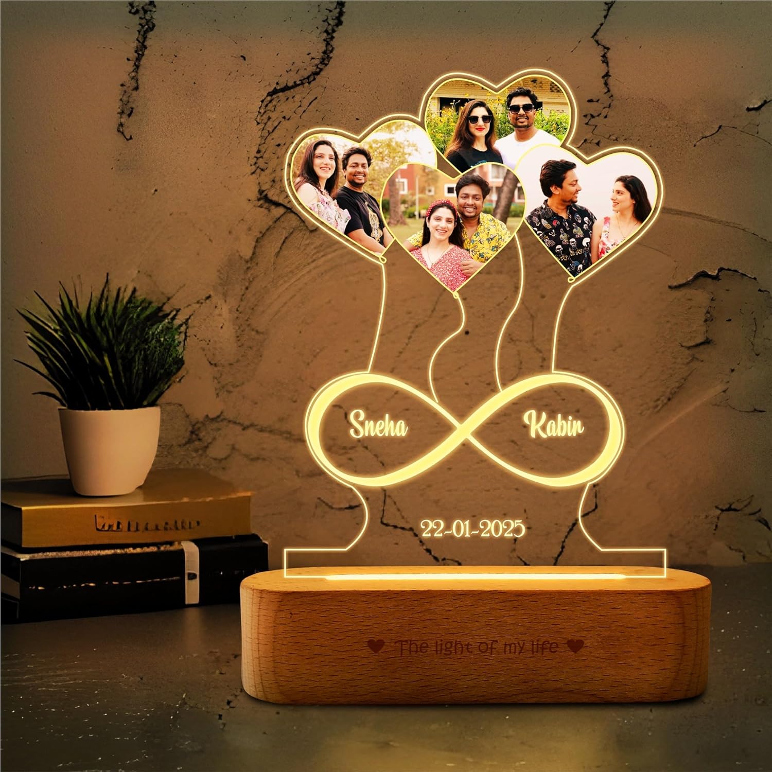 Anniversary Gift - Heart Lamp With Names and 4 Photos – Zoci Voci