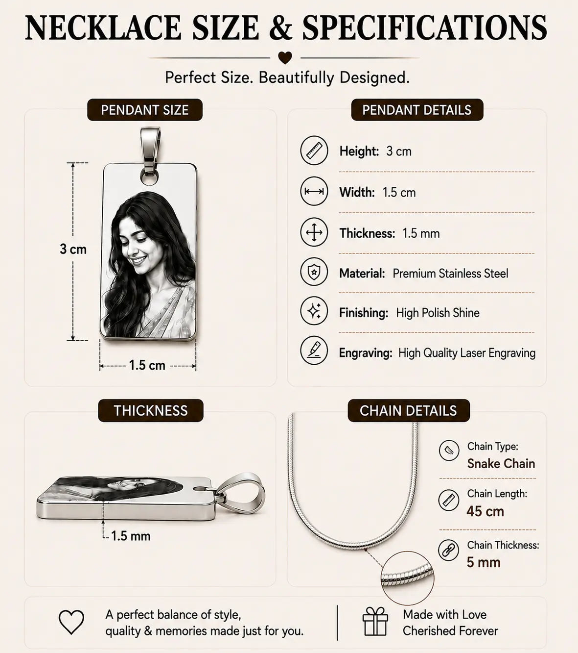 Noor- Personalized Photo Necklace | Romantic Gift for Girlfriend | Custom Engraved Stainless Steel Pendant