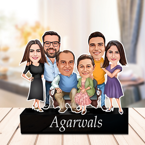 Personalized Family Photo Cartoon - Custom 6-Person Caricature with Name