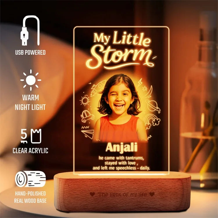 My Little Storm - Customized Gift for Small Sister | Personalized LED Acrylic Photo Lamp with Name