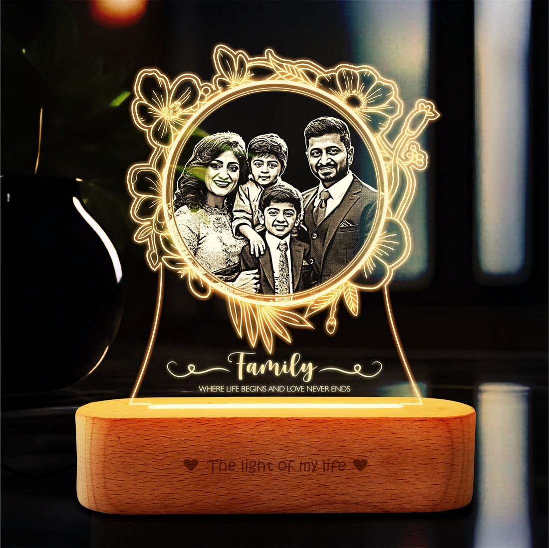 Bright Blossoms: Personalized Family Photo Lamp