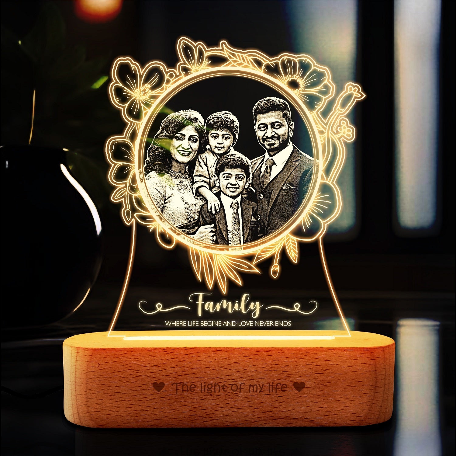 Bright Blossoms: Personalized Family Photo Lamp