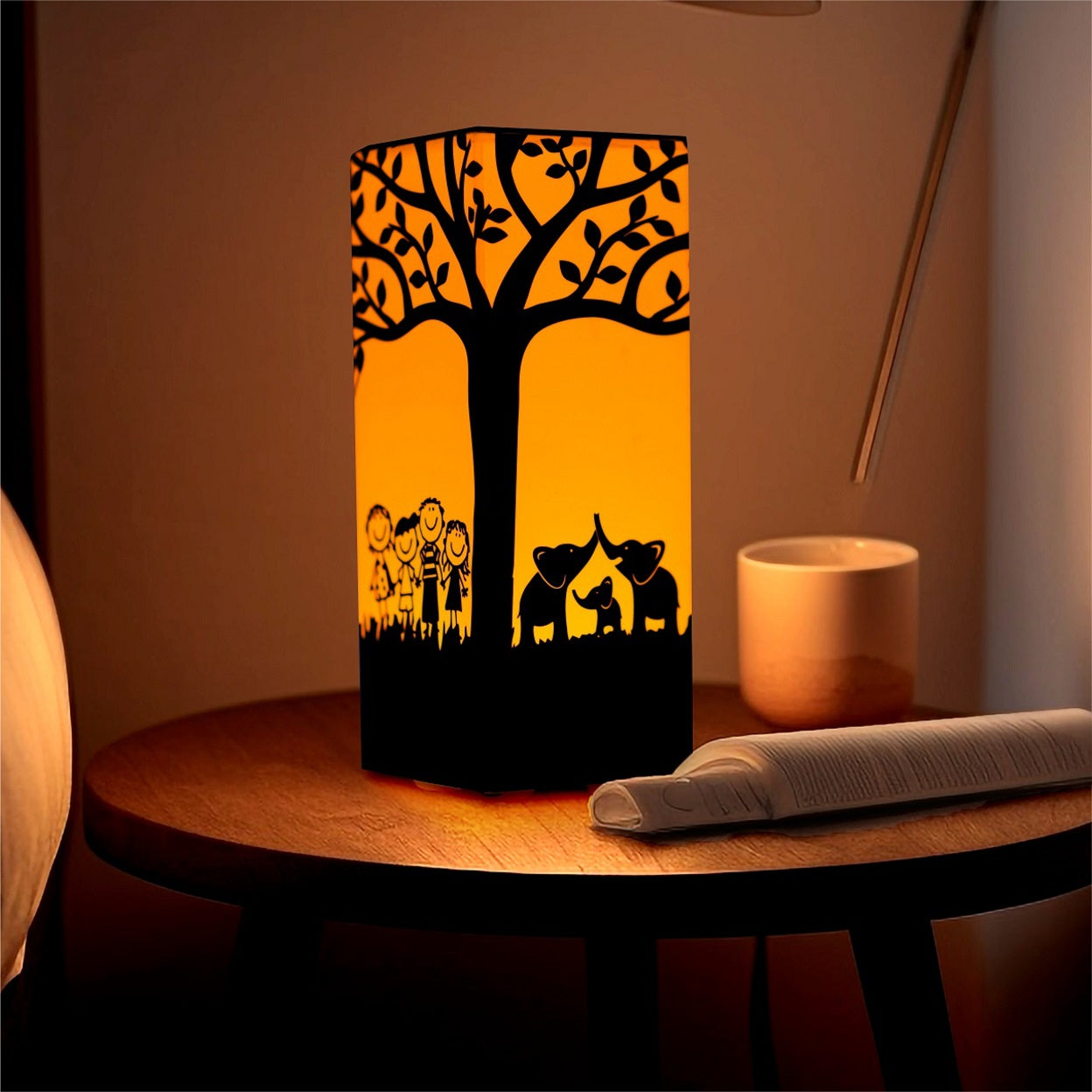 Table lamp with design of tree on it