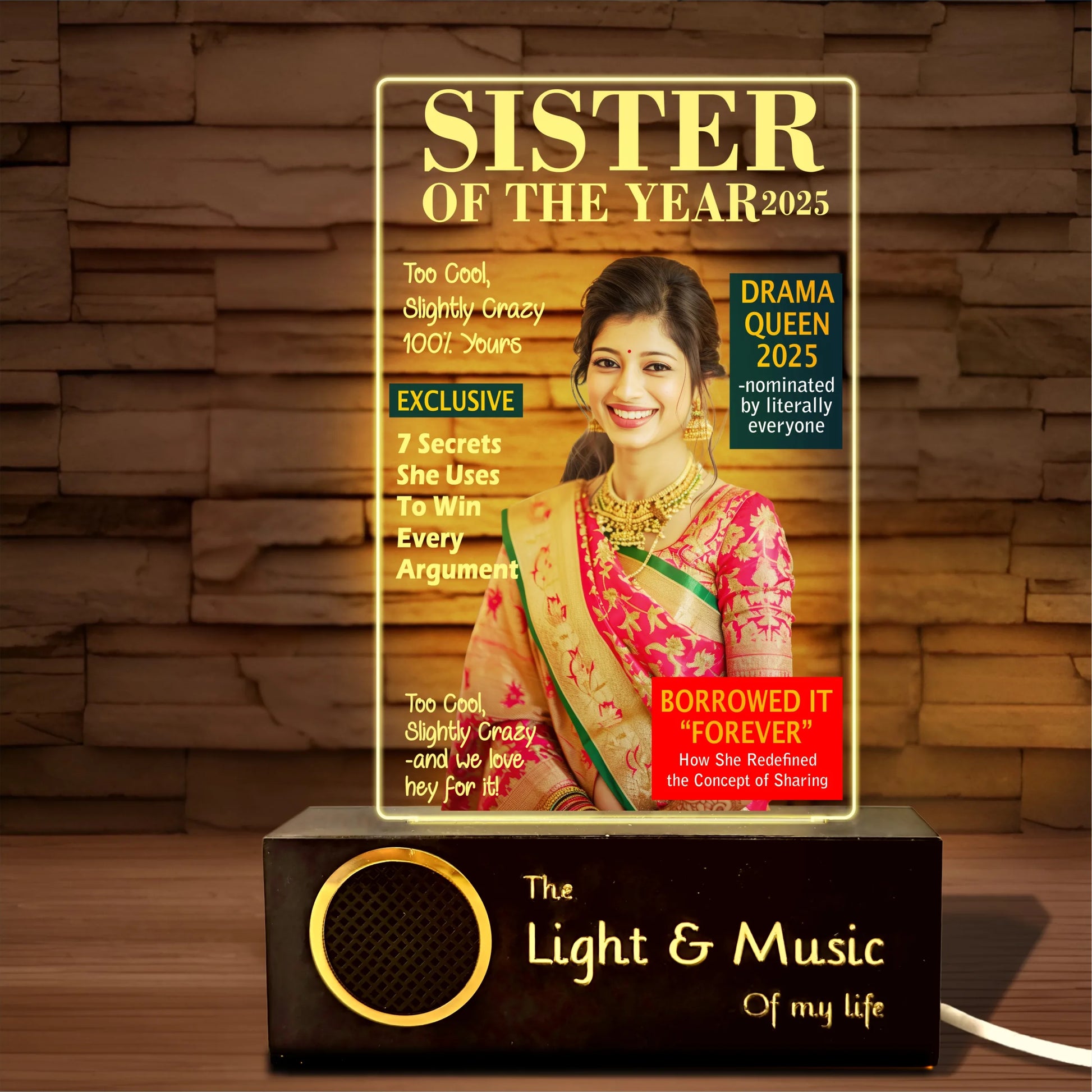 Sister of the Year 2025 – Funny LED Sister Photo Frame | Personalized Gift