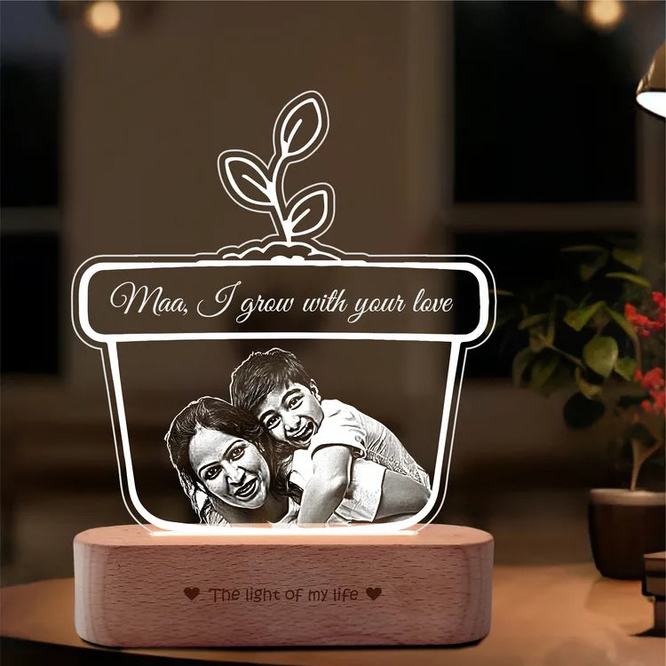 Maa, I Grow with Your Love – Personalized Acrylic Lamp | Unique Mother’s Day Gift