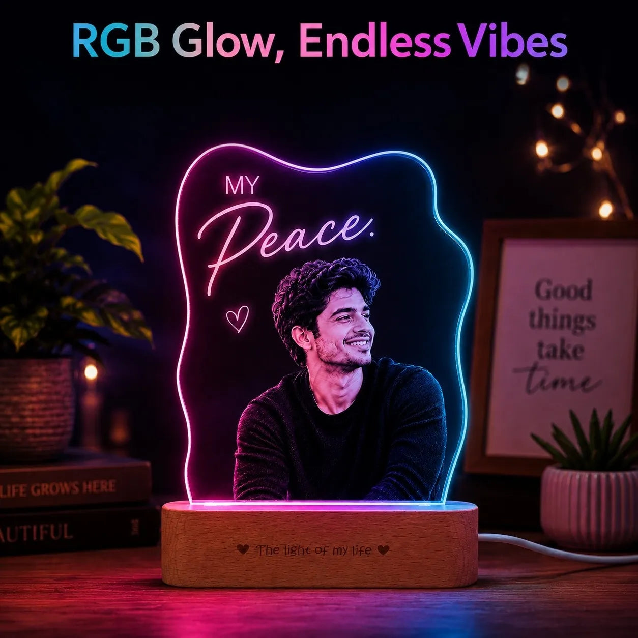 My Peace - Personalized Husband Photo Lamp | Romantic Anniversary & Birthday Gift for Husband | UV Printed Acrylic LED Lamp