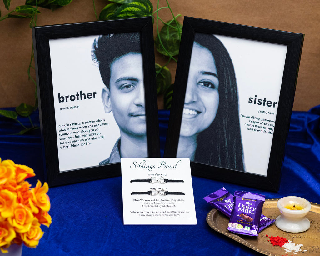 Soul splits rakhi combo- Photo Frame For Sister/Brother - 2 Frames + photo rakhi + chocolates