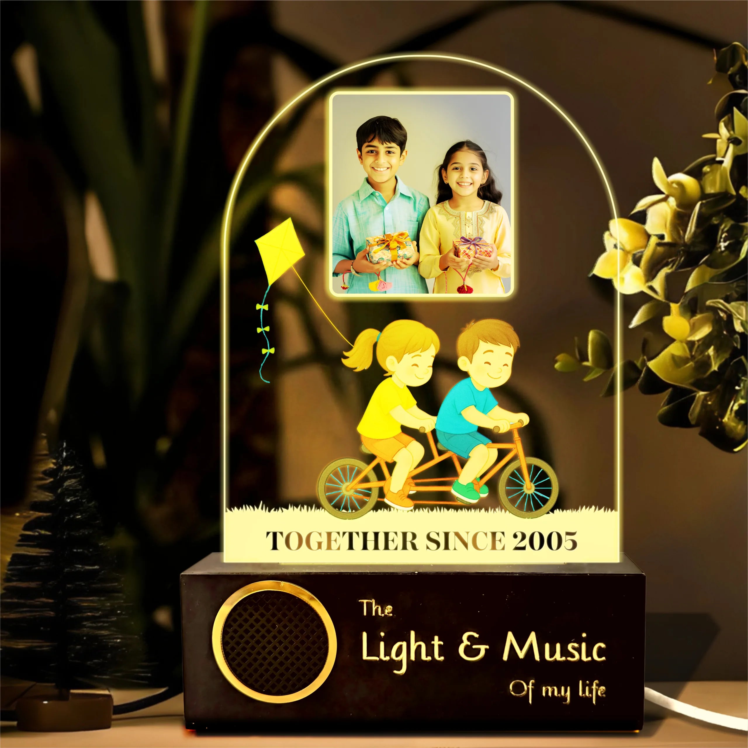 Together Since... – Personalized Brother Sister Photo Frame | Custom LED Acrylic Lamp with Name & Photo