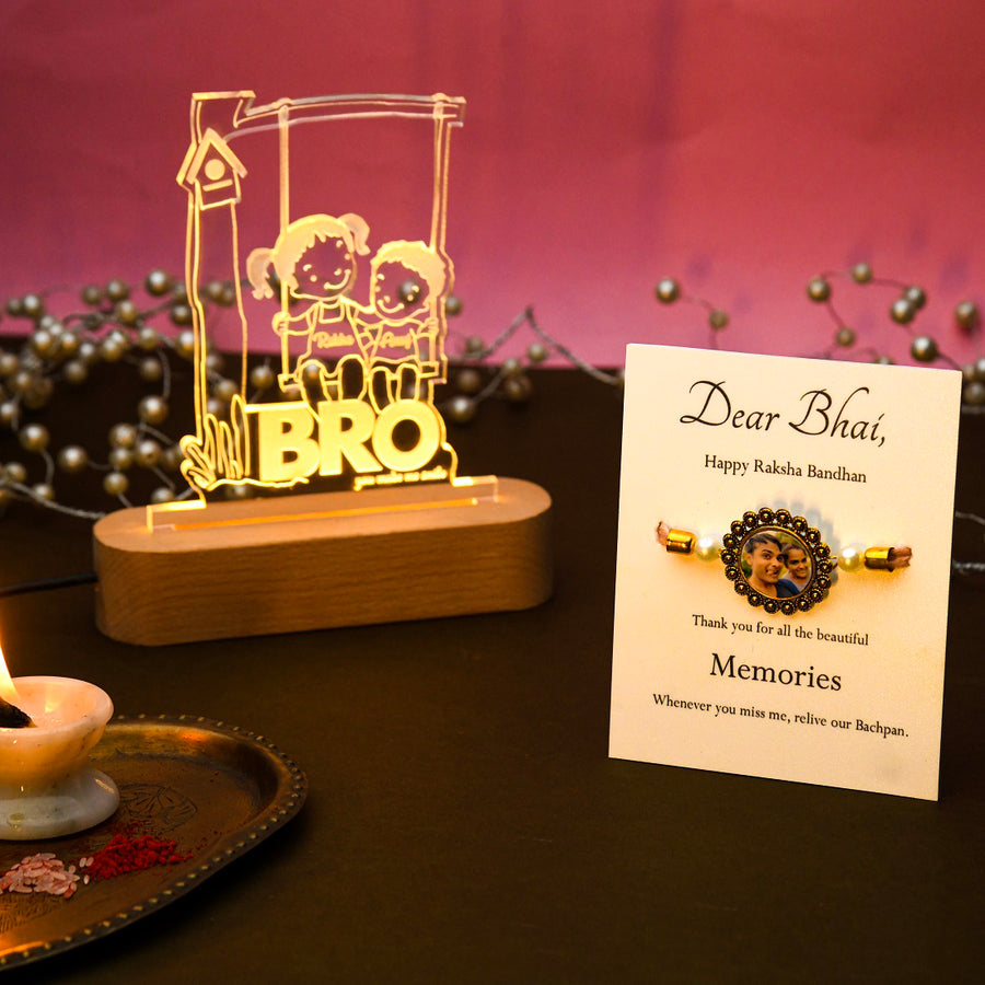 Bro lamp & Photo rakhi - Gift for brother