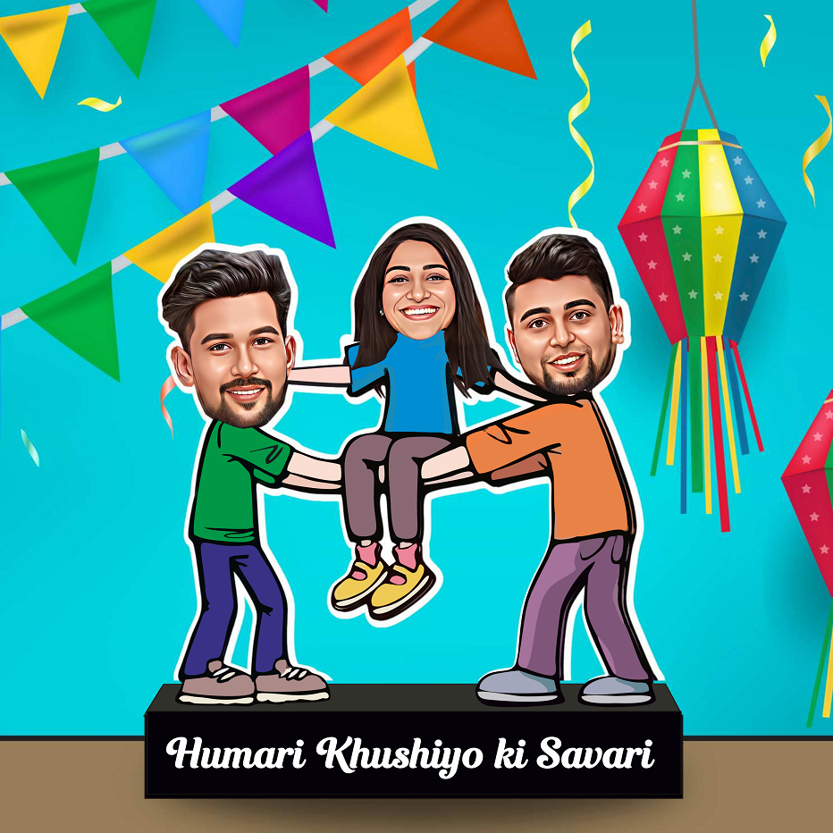 Khushiyo Ki Sawari Caricature: Rakhi Gift for Two Brothers and One Sister
