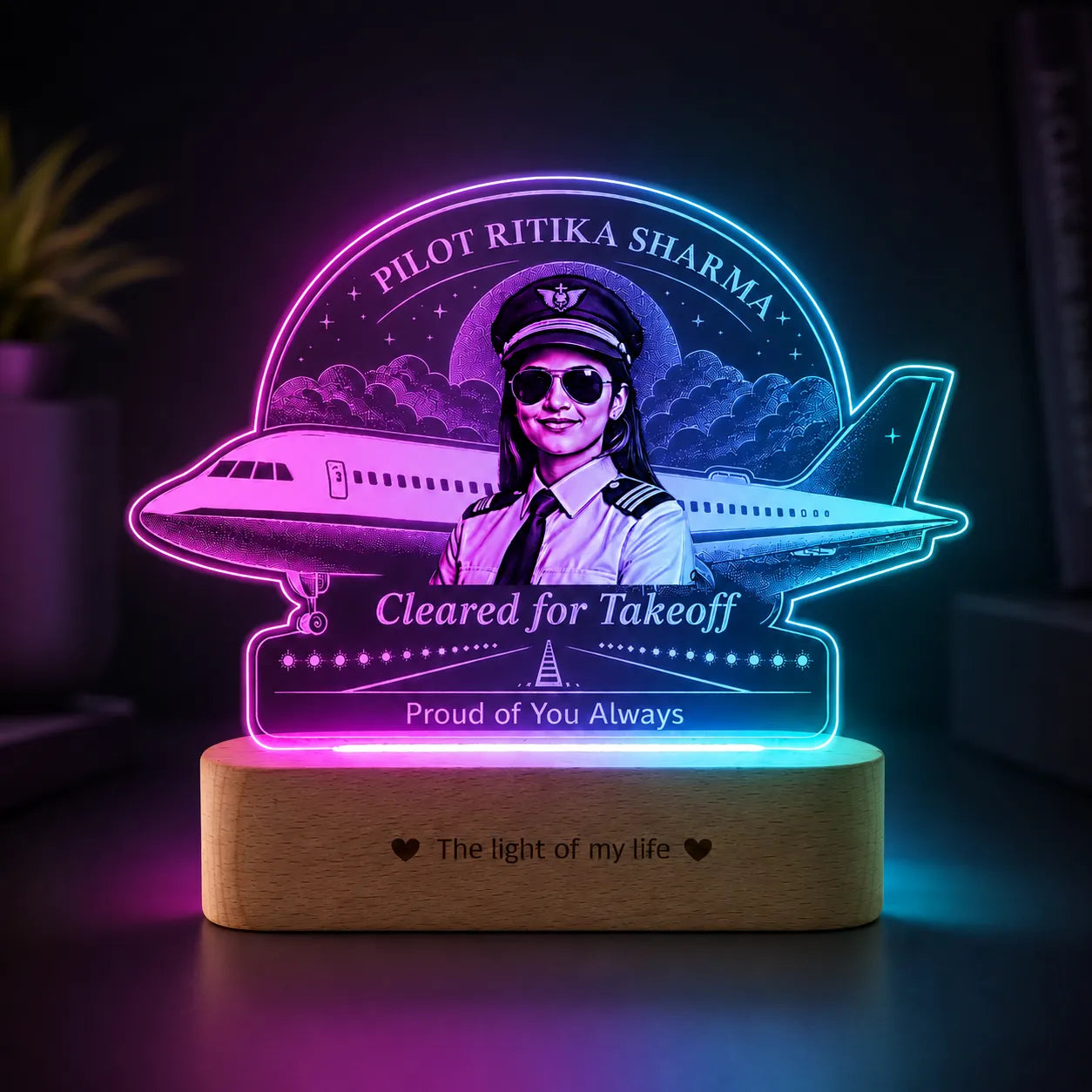 Personalized Pilot Gift Lamp, Custom LED Lamp for Pilot with Name, First Flight Gift, Pilot Graduation Gift, Aviation Gift for Airline Pilot, Achievement Gift