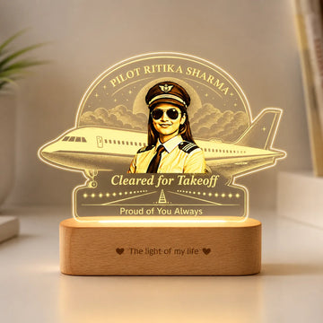 Personalized Pilot Gift Lamp, Custom LED Lamp for Pilot with Name, First Flight Gift, Pilot Graduation Gift, Aviation Gift for Airline Pilot, Achievement Gift