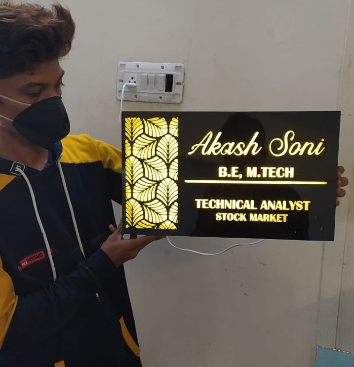 man holding a name plate with light waterproof