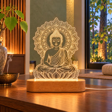 Gautam Buddha Statue LED Lamp – Mandala Buddha Showpiece for Home Decor