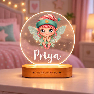 Personalized Name Night Lamp for Kids Girl | Cute Cartoon LED Lamp | Birthday Gift for Girls | Baby Room Decor | 8x6x2 Inch Acrylic Lamp with Wooden Base