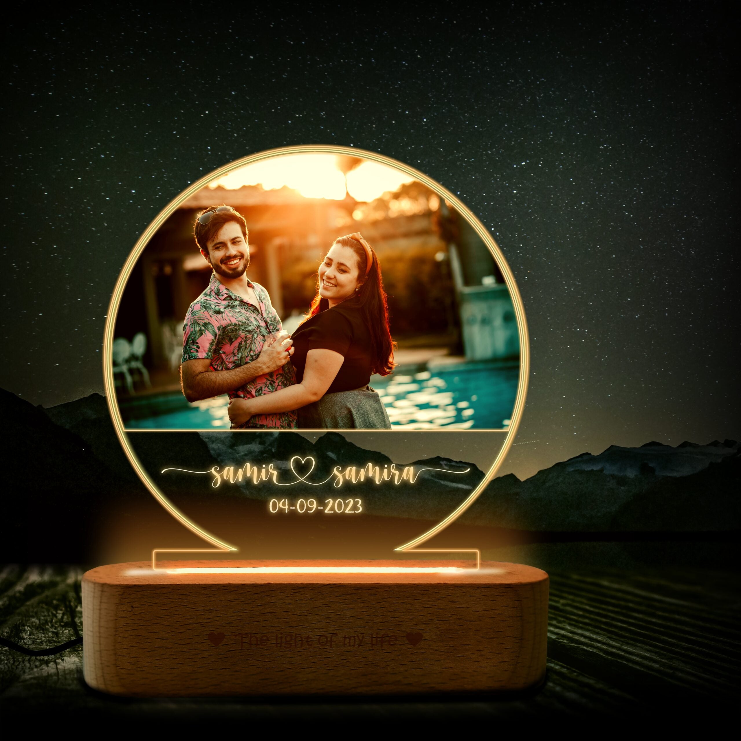 Half Moon Photo Engraved Lamp – Anniversary Gift