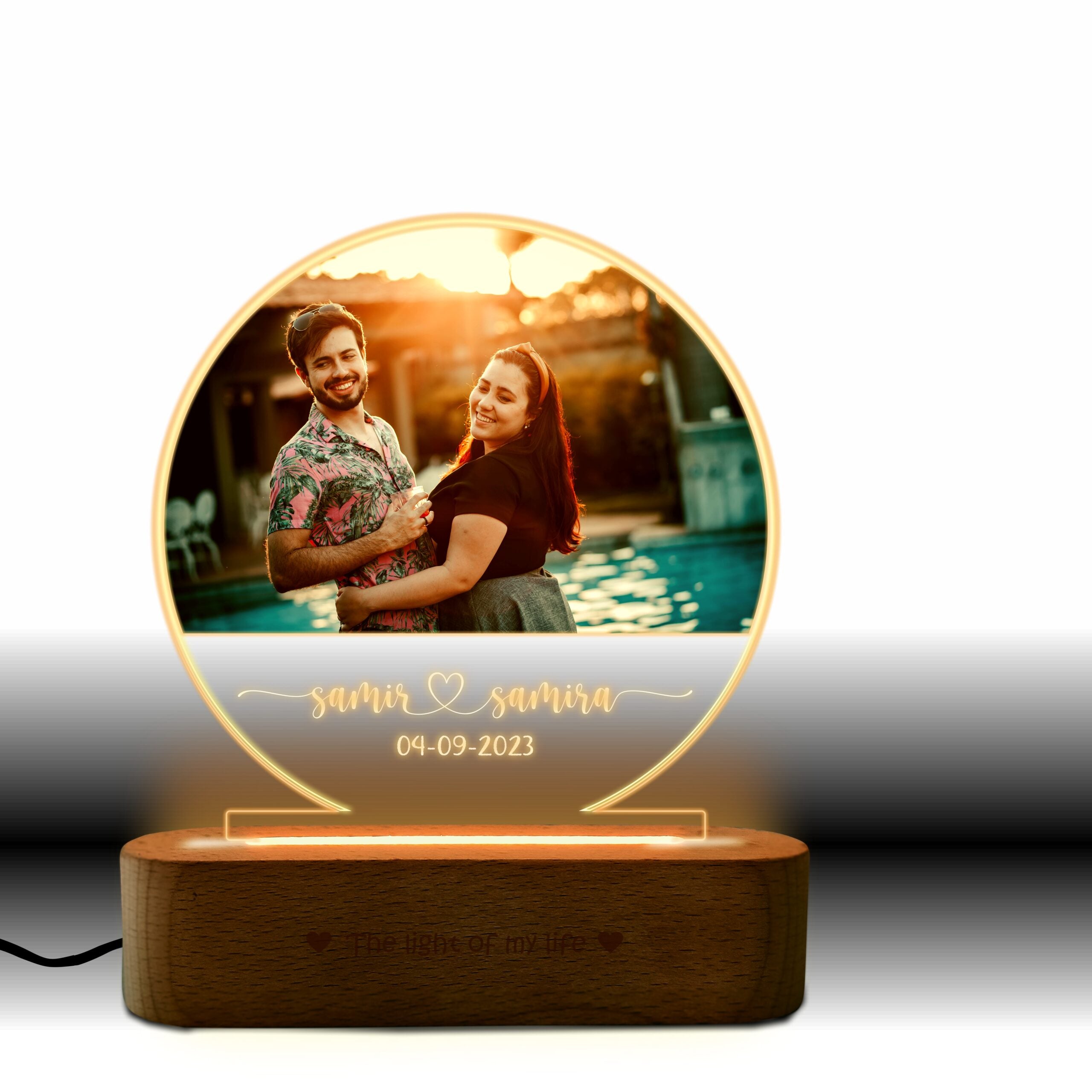 Half Moon Photo Engraved Lamp – Anniversary Gift