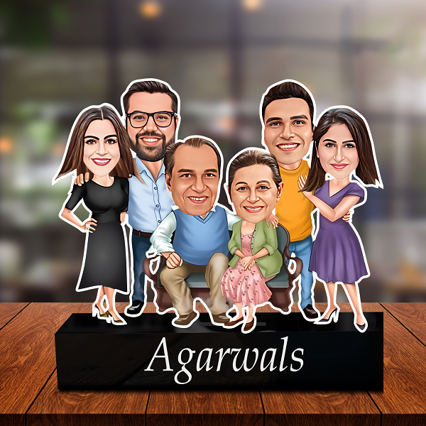 Personalized Family Photo Cartoon - Custom 6-Person Caricature with Name