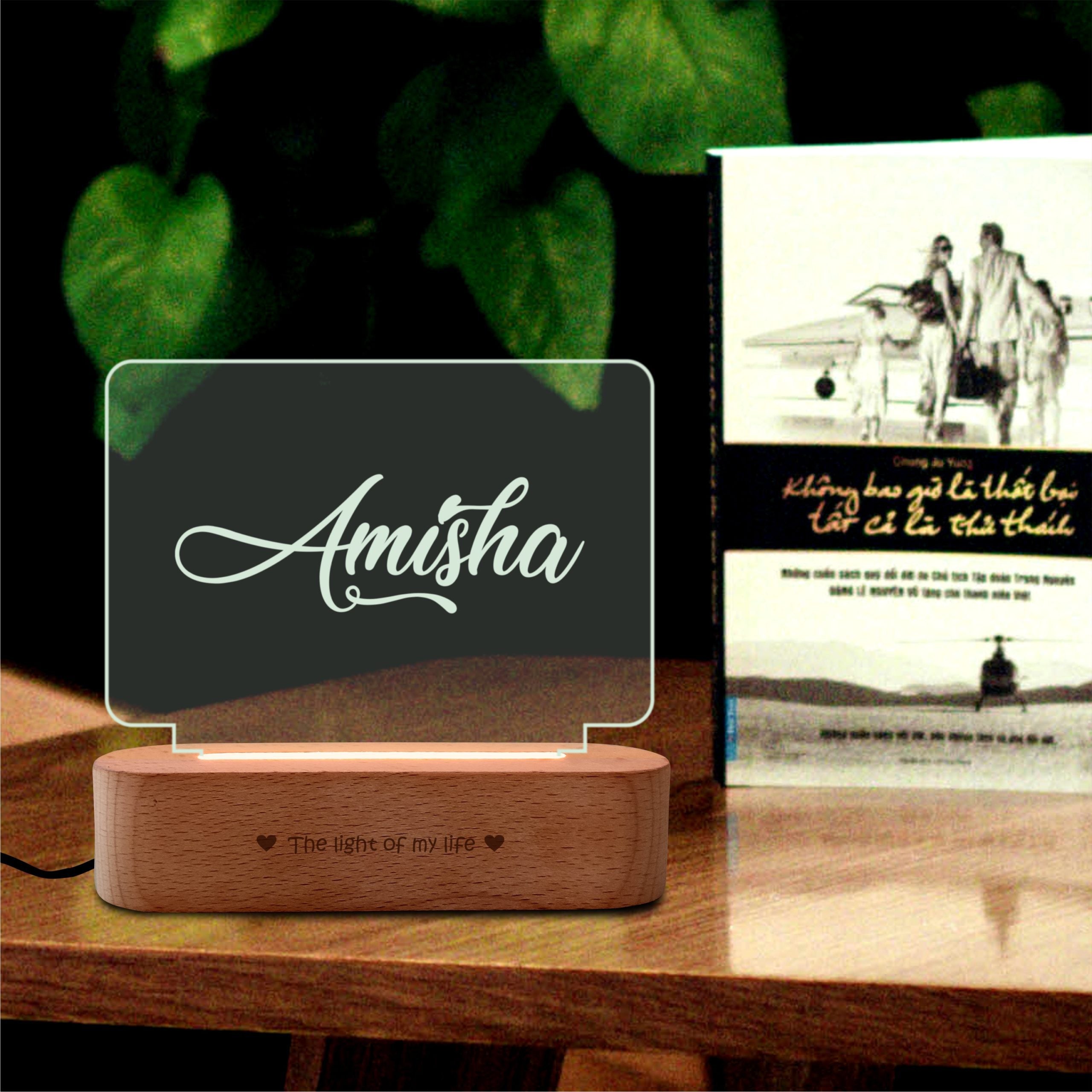 Birthday Gift - Personalized name lamp with wooden base
