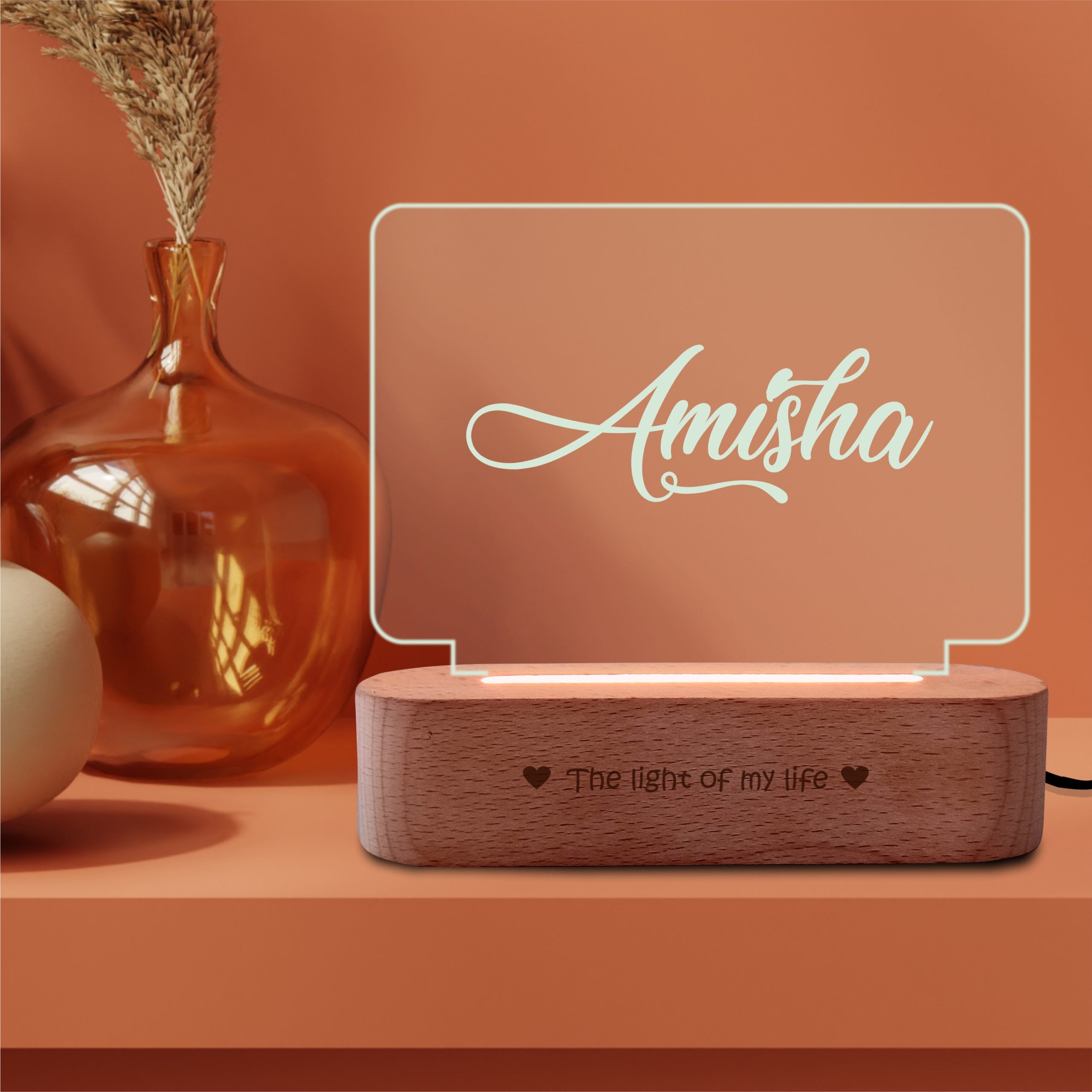 Birthday Gift - Personalized name lamp with wooden base