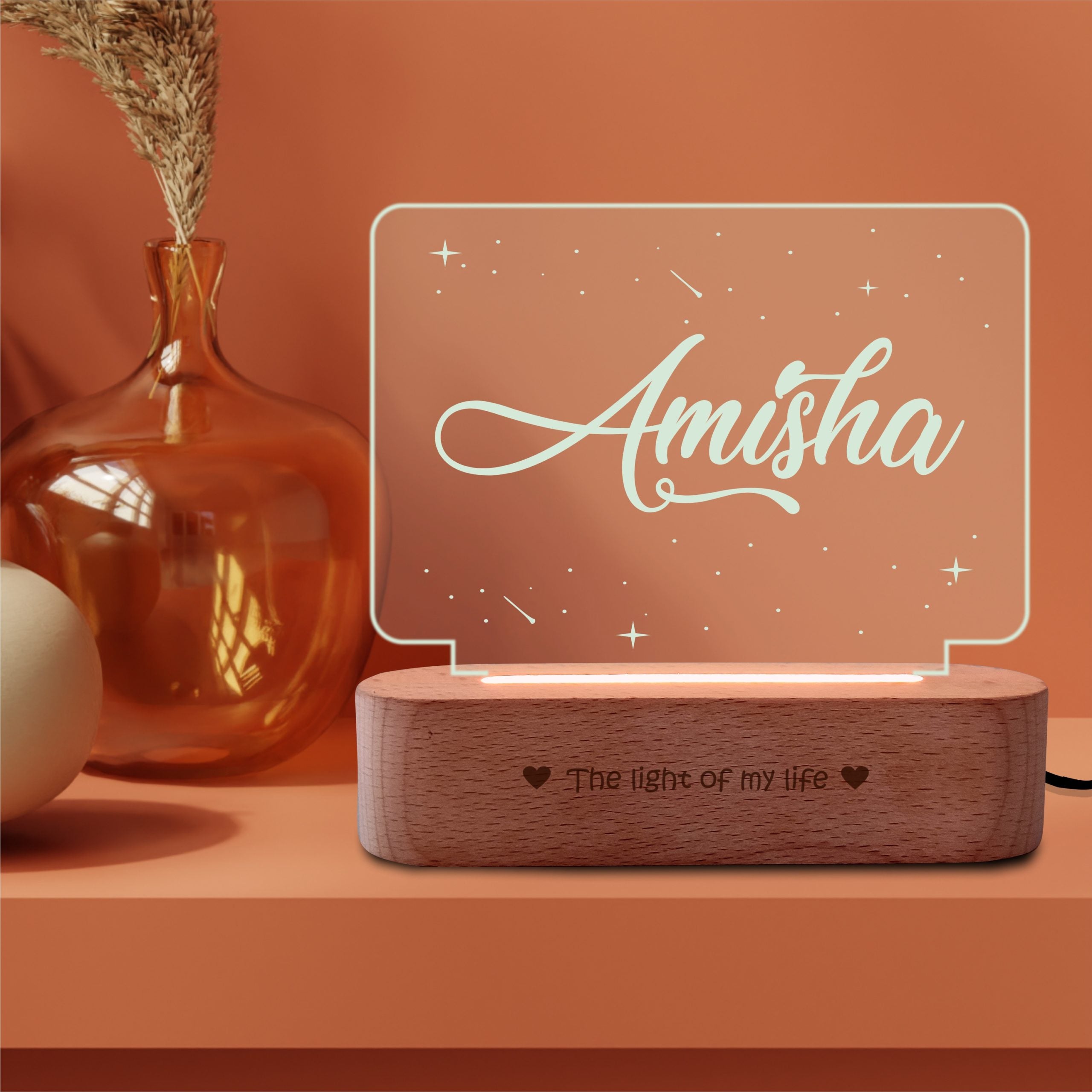 Birthday Gift - Personalized name lamp with wooden base