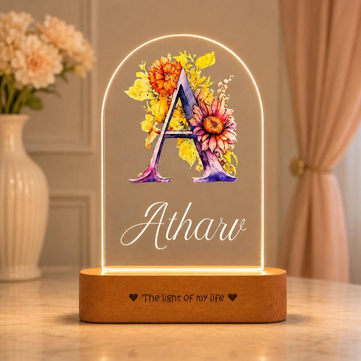 Birthday Gift for Son – Personalised Name LED Lamp with Wooden Base