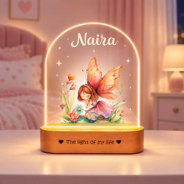 Personalized Name Night Lamp for Daughter | Custom Fairy LED Lamp | Birthday Gift for Daughter | Baby Girl Room Decor | 8x6x2 Inch Acrylic Lamp with Wooden Base