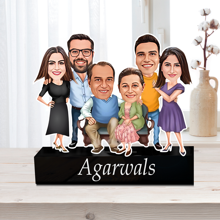 Personalized Family Photo Cartoon - Custom 6-Person Caricature with Name