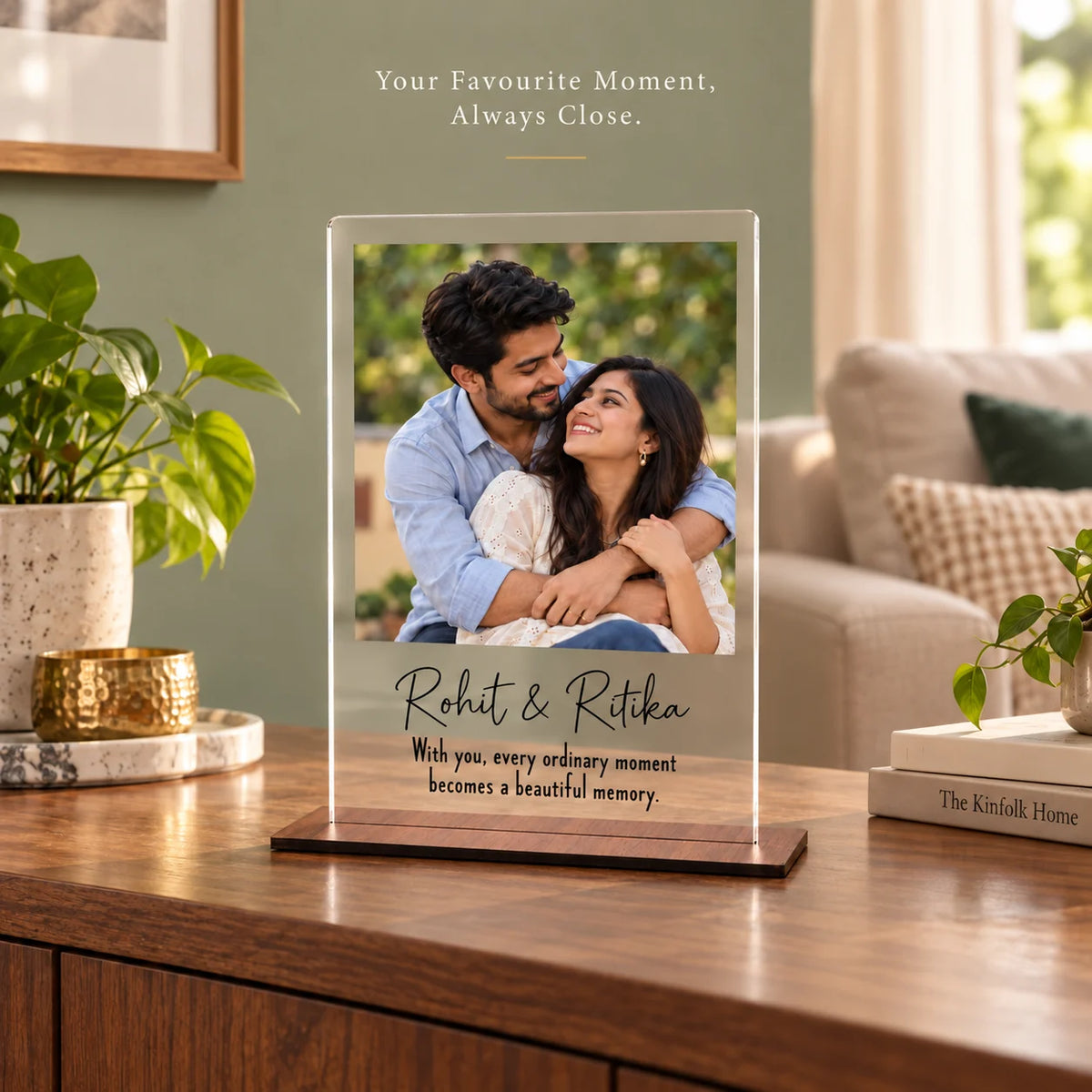 ZOCI VOCI Personalized Couple Photo Frame 8x6 Inch |3mm Acrylic Photo Frame with Wooden Look Stand | Romantic Gifts for Husband Wife, Boyfriend Girlfriend, Anniversary & Birthday