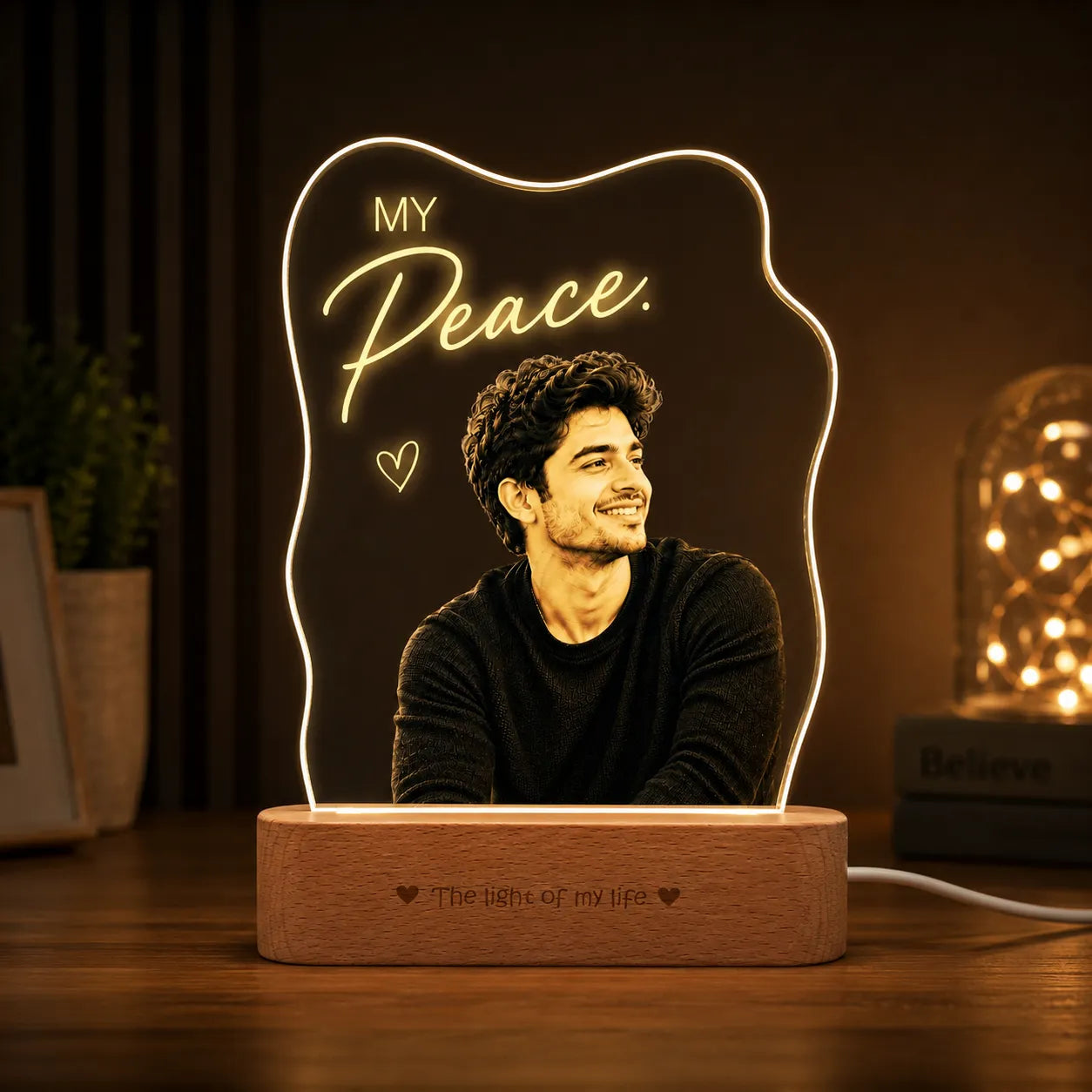 My Peace - Personalized Husband Photo Lamp | Romantic Anniversary & Birthday Gift for Husband | UV Printed Acrylic LED Lamp