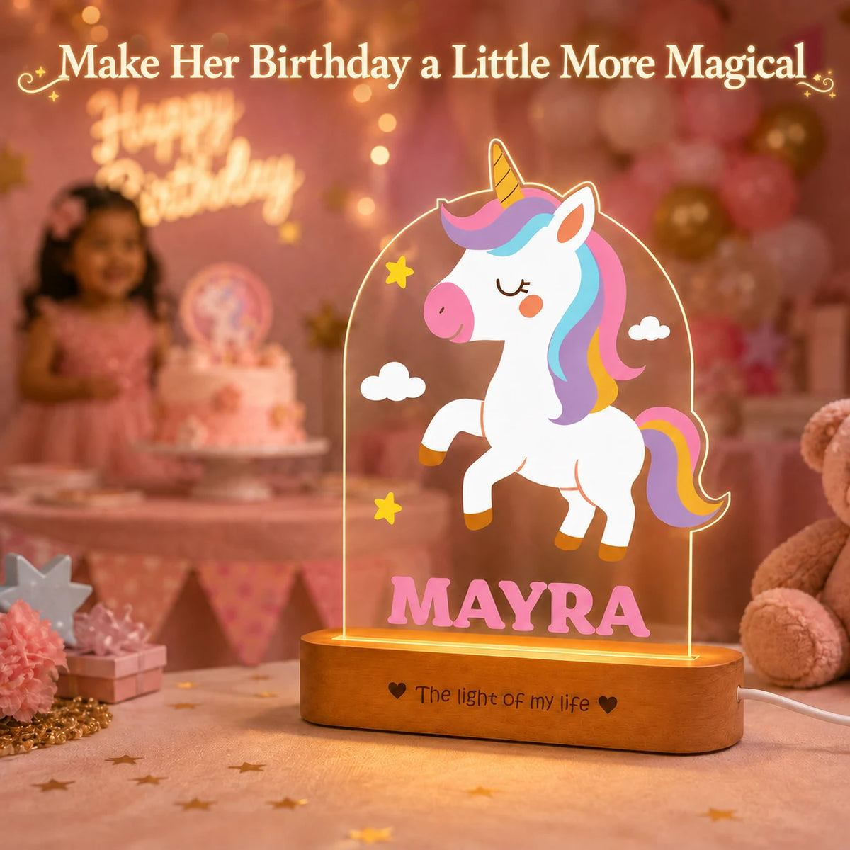 First Birthday Gift with Name – Personalized Unicorn Night Lamp for Girls