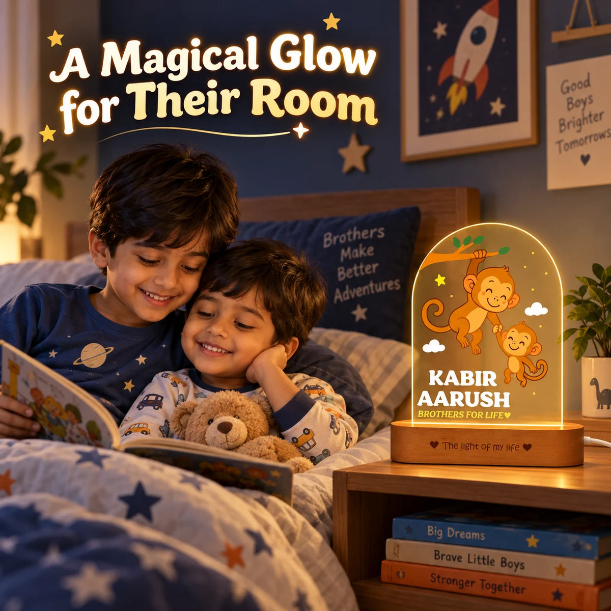 Personalized Sibling Night Lamp – Nursery Décor for Two Kids with Names