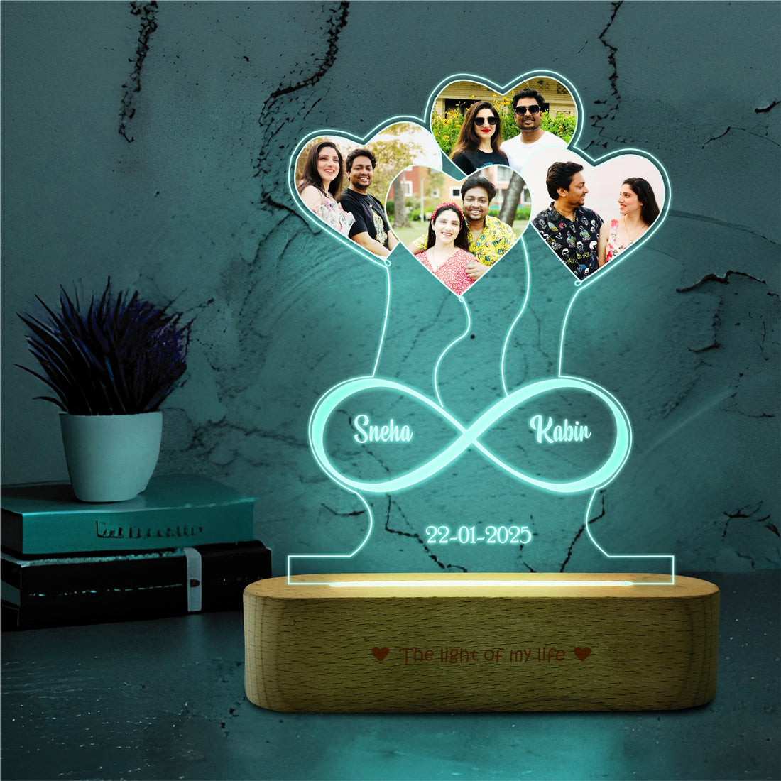 Anniversary Gift - Heart Lamp With Names and 4 Photos