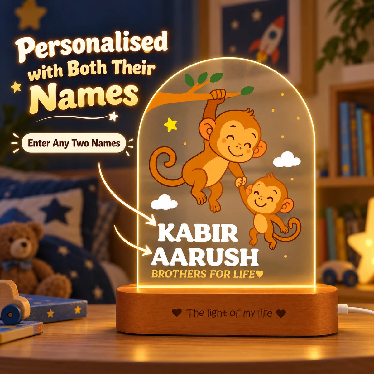 Personalized Sibling Night Lamp – Nursery Décor for Two Kids with Names