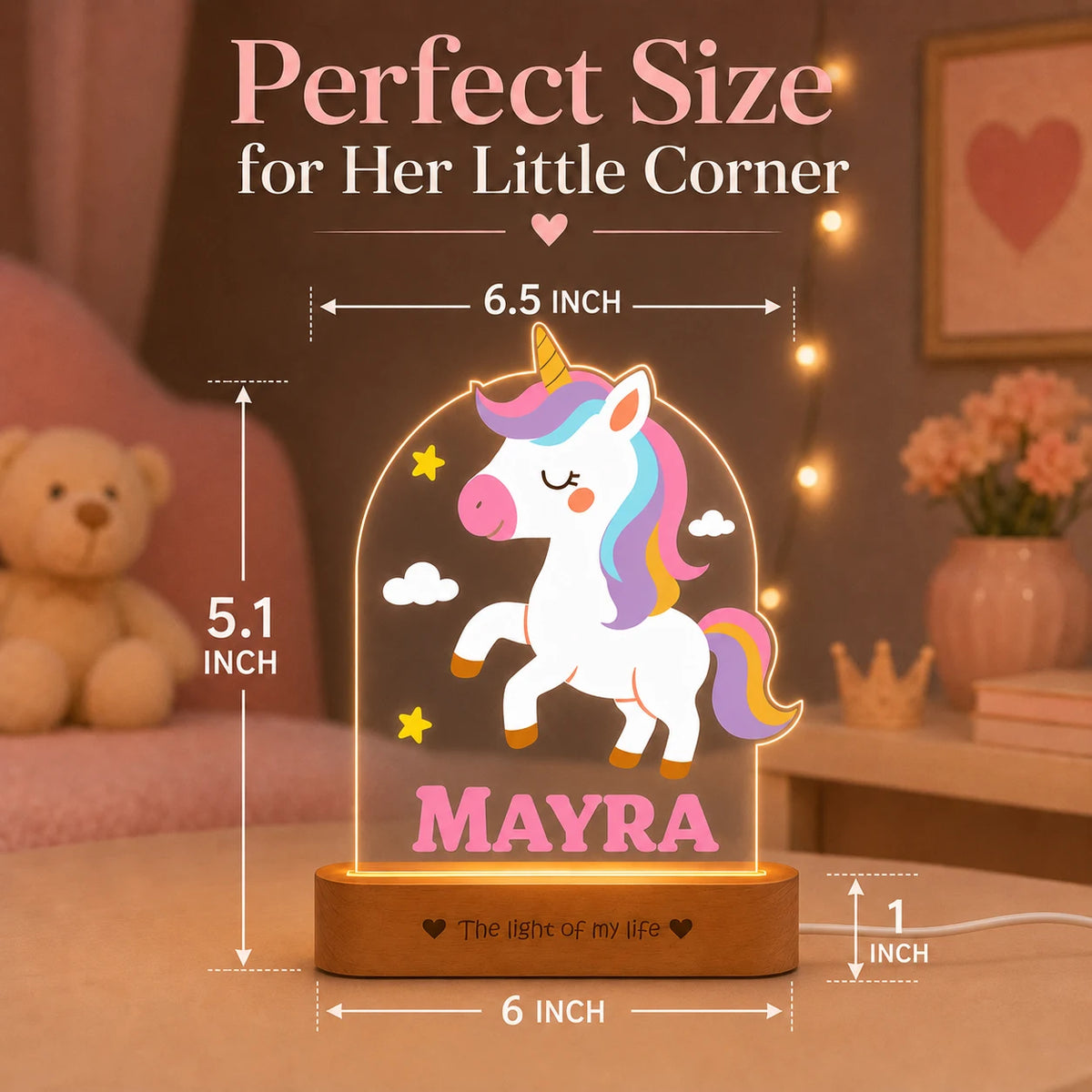 First Birthday Gift with Name – Personalized Unicorn Night Lamp for Girls