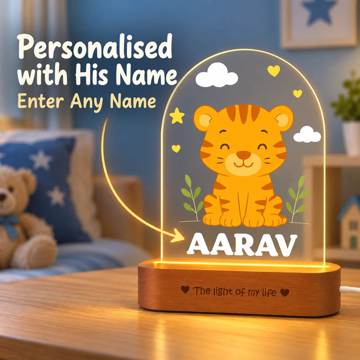 Birthday Gift for Boys – Personalized Tiger Night Lamp with Name