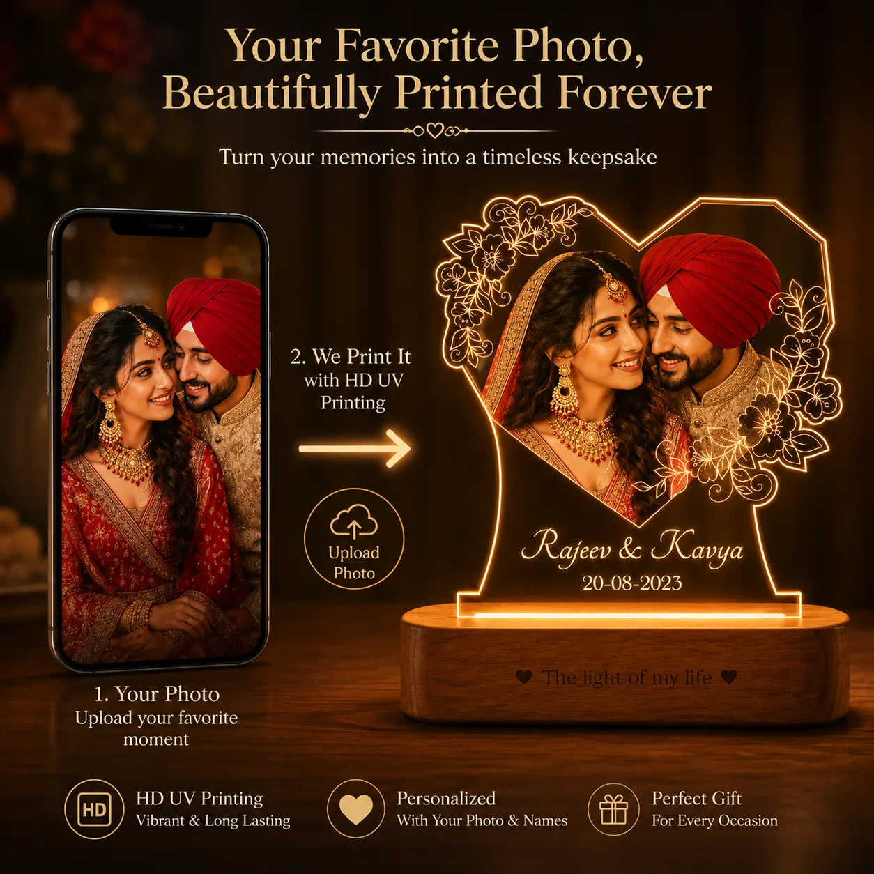 Radiant Love: Personalized Photo Glow Lamp