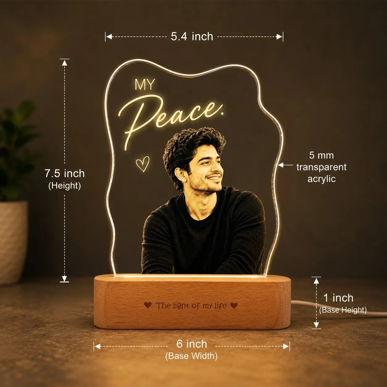 My Peace - Personalized Husband Photo Lamp | Romantic Anniversary & Birthday Gift for Husband | UV Printed Acrylic LED Lamp