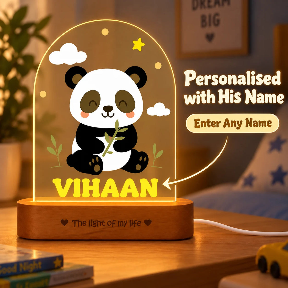 Newborn Gift with Name – Personalized Panda Night Lamp for Baby Room