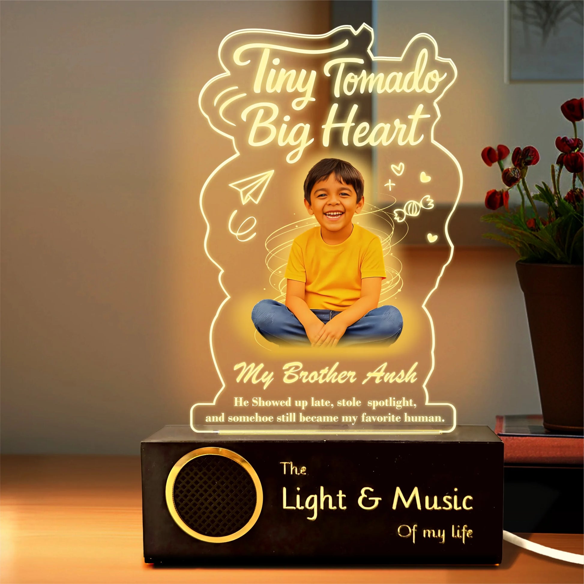 Tiny Tornado Lamp – Personalized Rakhi Gift for Young Brother | Custom LED Photo Frame