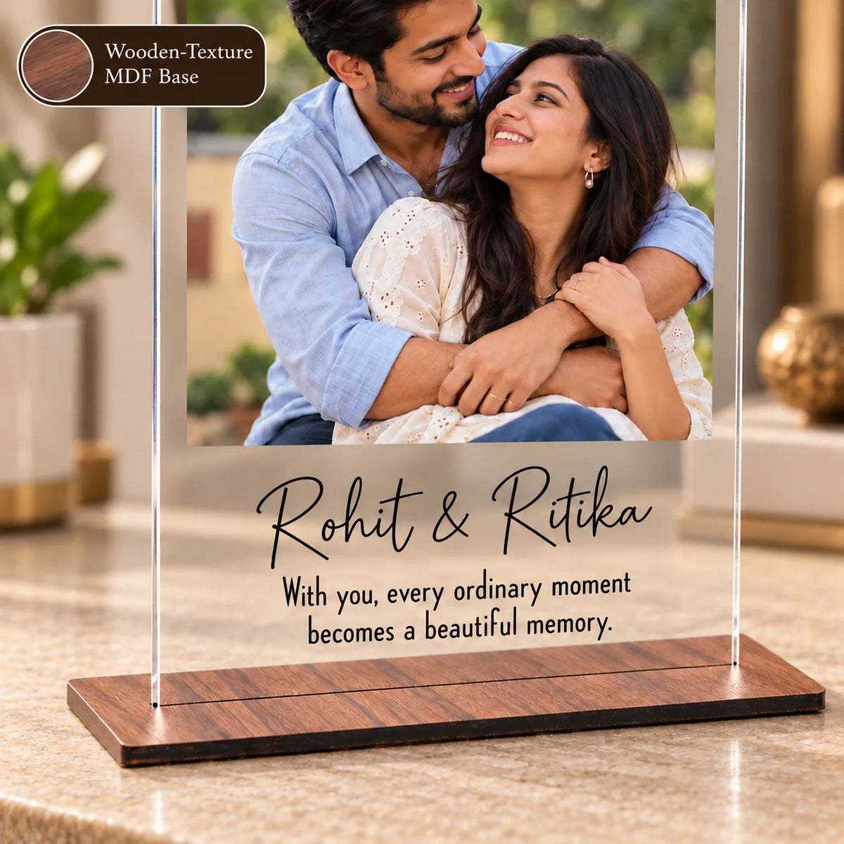 ZOCI VOCI Personalized Couple Photo Frame 8x6 Inch |3mm Acrylic Photo Frame with Wooden Look Stand | Romantic Gifts for Husband Wife, Boyfriend Girlfriend, Anniversary & Birthday