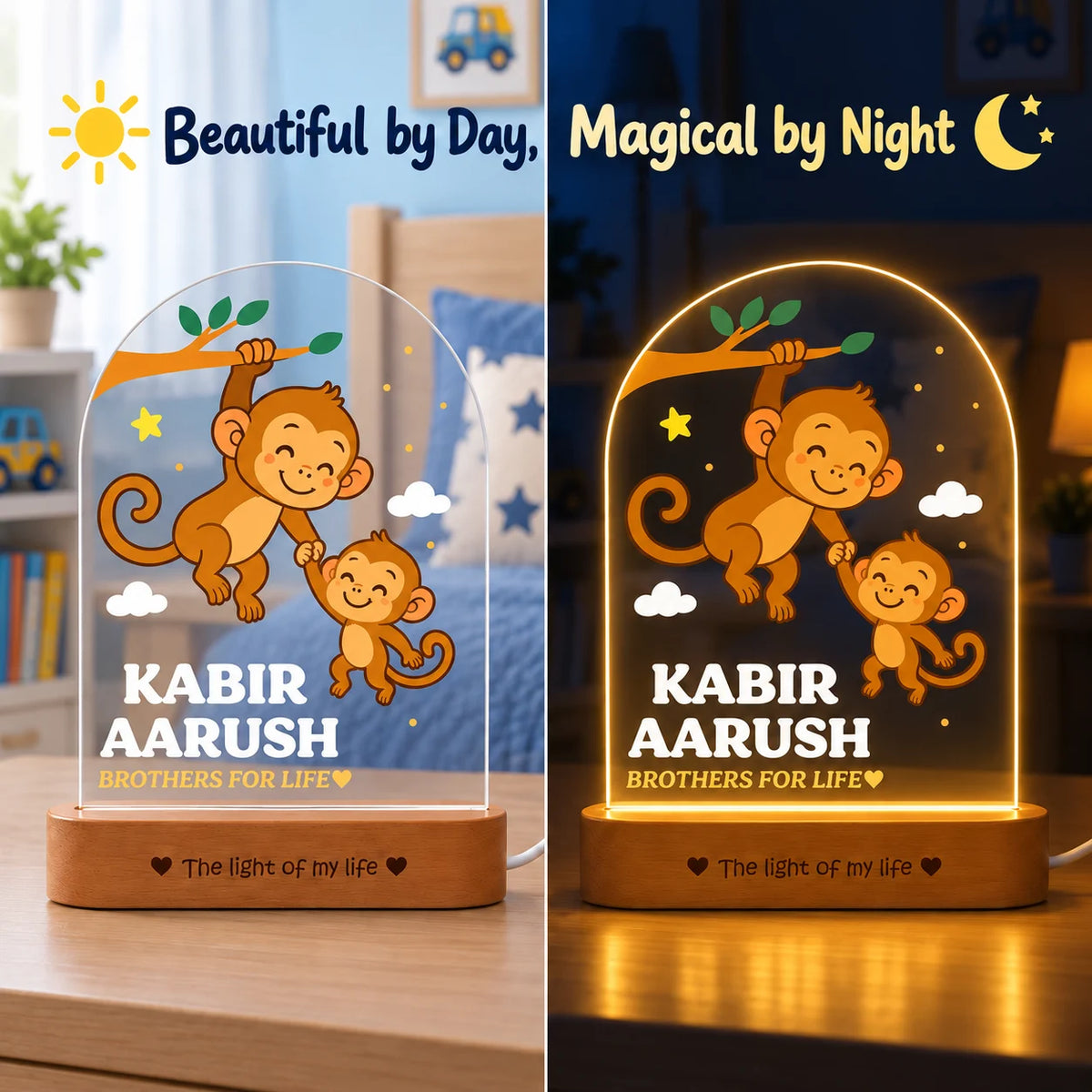 Personalized Sibling Night Lamp – Nursery Décor for Two Kids with Names