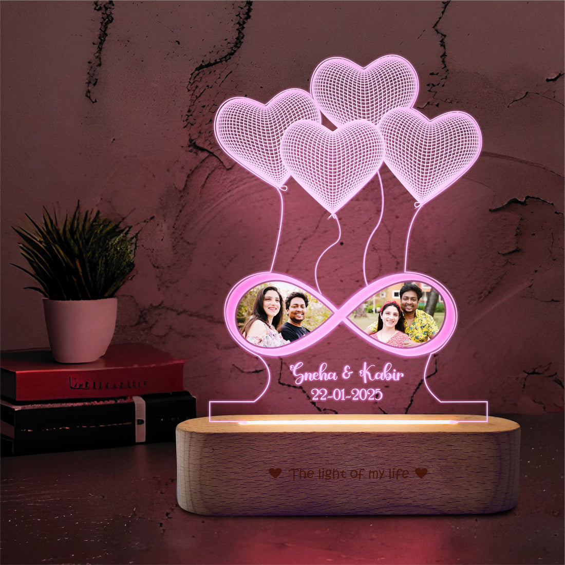 Anniversary Gift - Heart Lamp With Names and 2 Photos