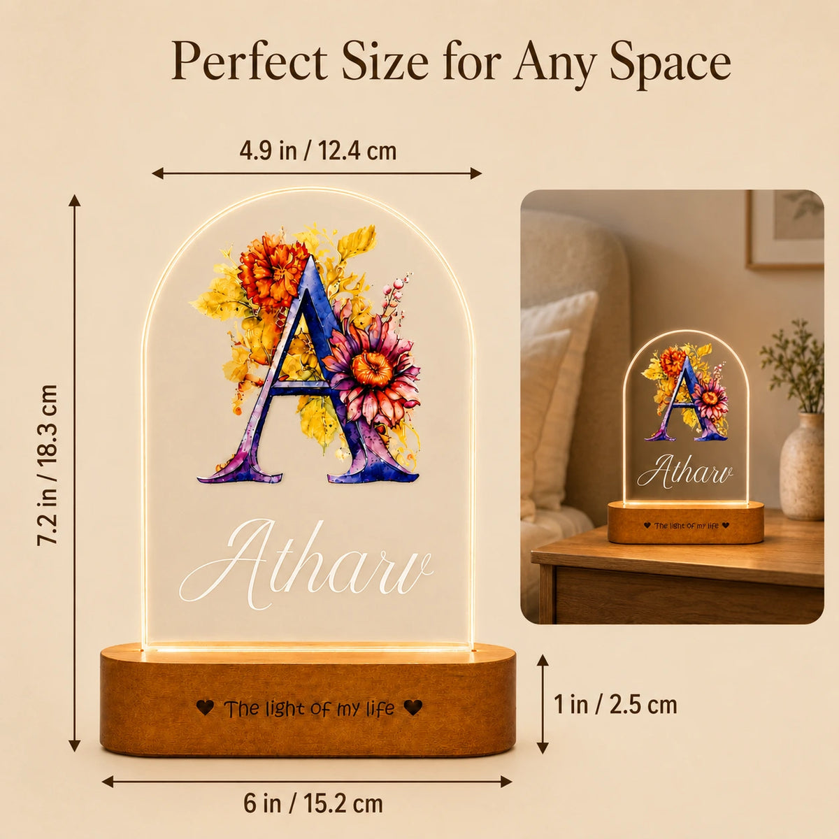 Birthday Gift for Son – Personalised Name LED Lamp with Wooden Base