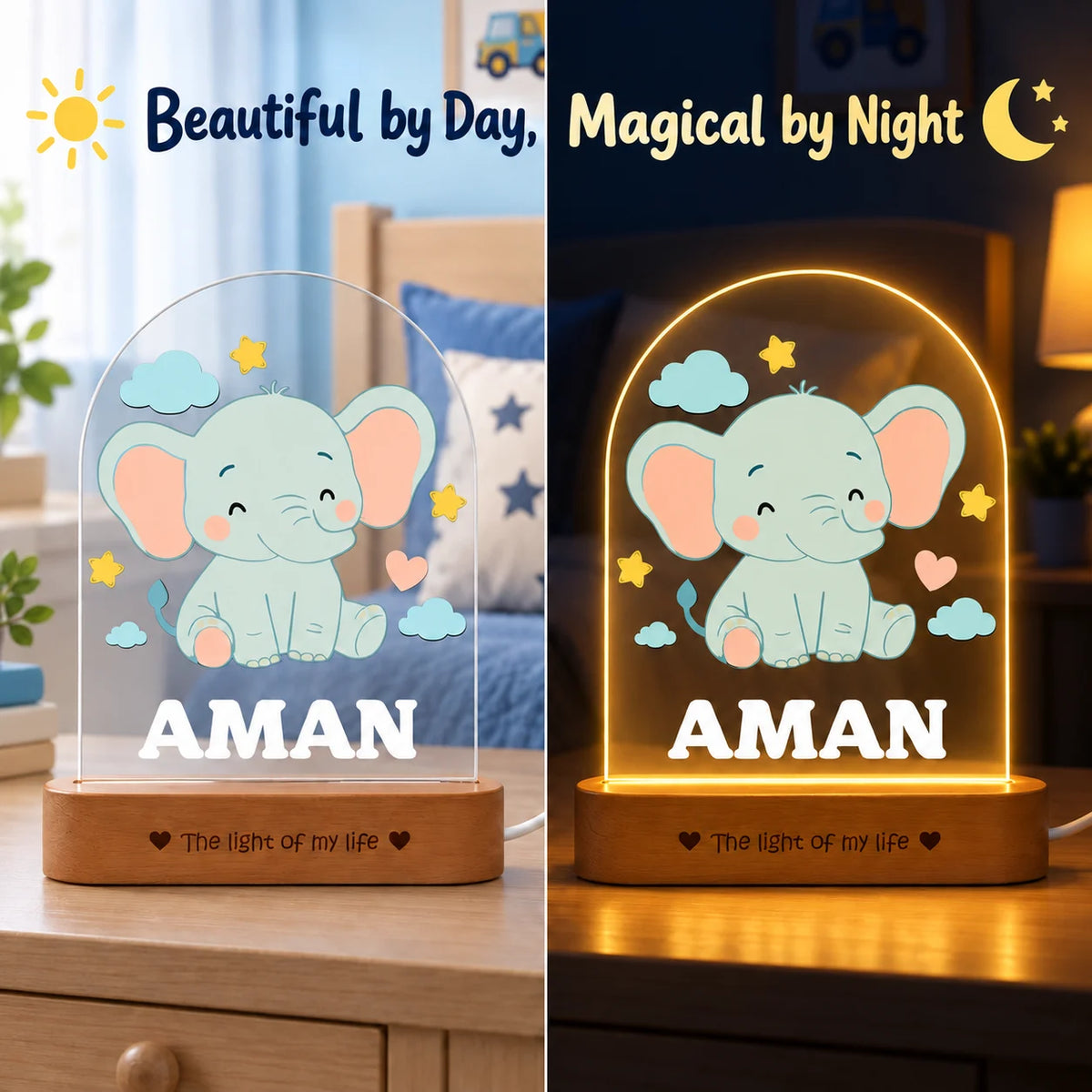 Birthday Gift for Kids – Personalized Elephant Night Lamp with Name