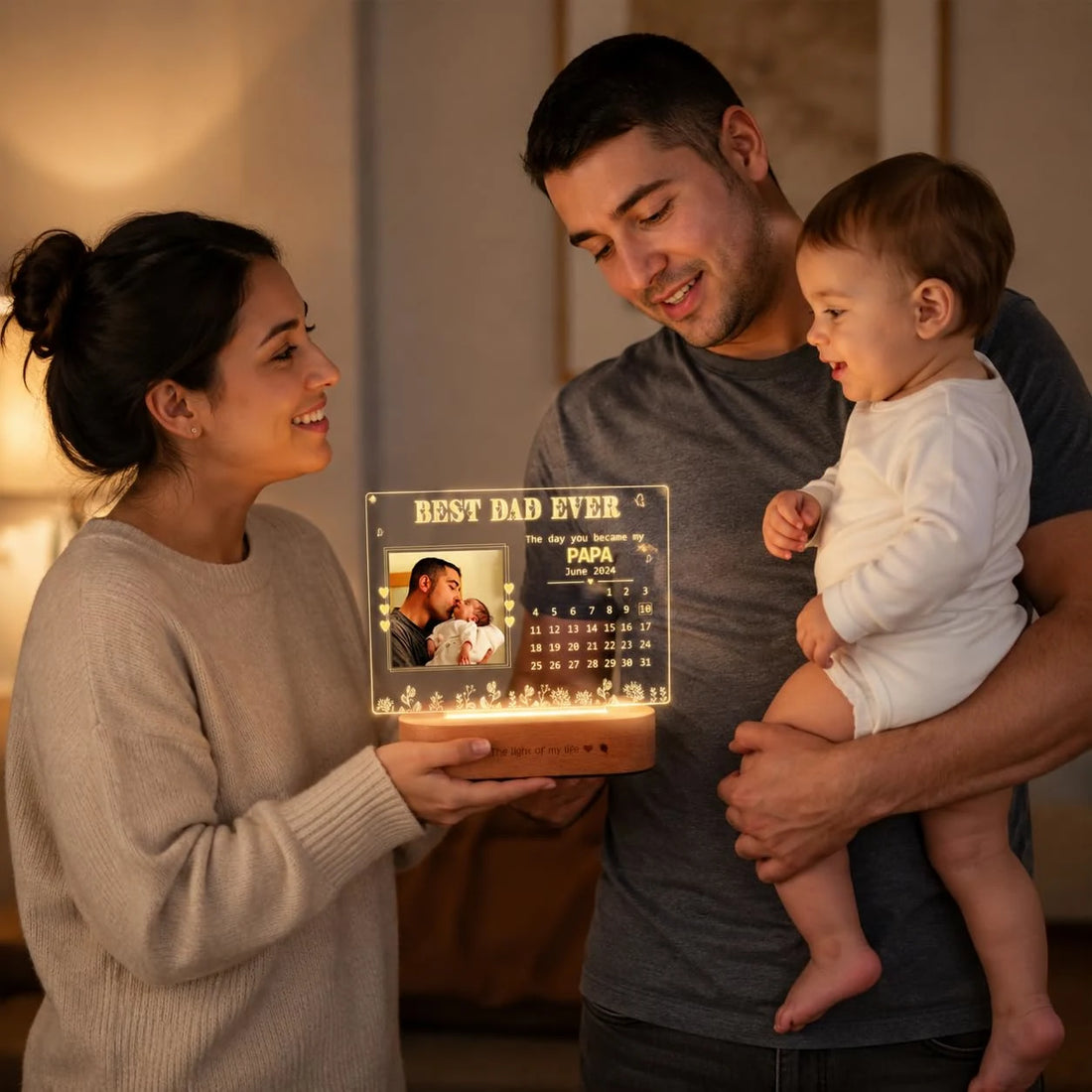 Personalized Lamp for New Dad – First Father’s Day Gift with Baby’s Birthdate Calendar & Printed Photo