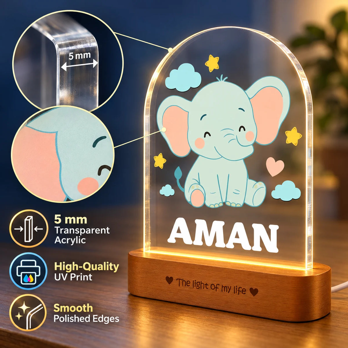 Birthday Gift for Kids – Personalized Elephant Night Lamp with Name