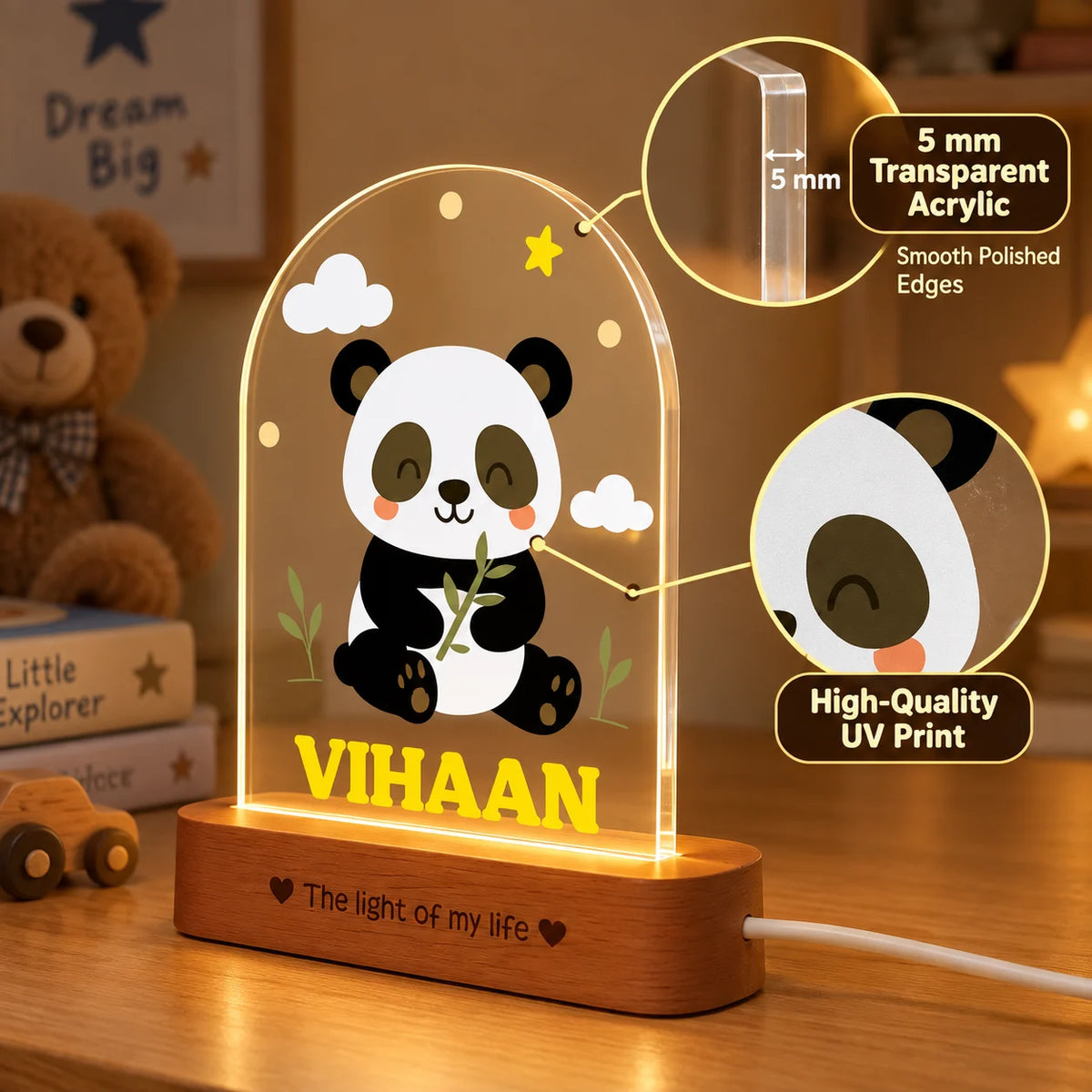 Newborn Gift with Name – Personalized Panda Night Lamp for Baby Room