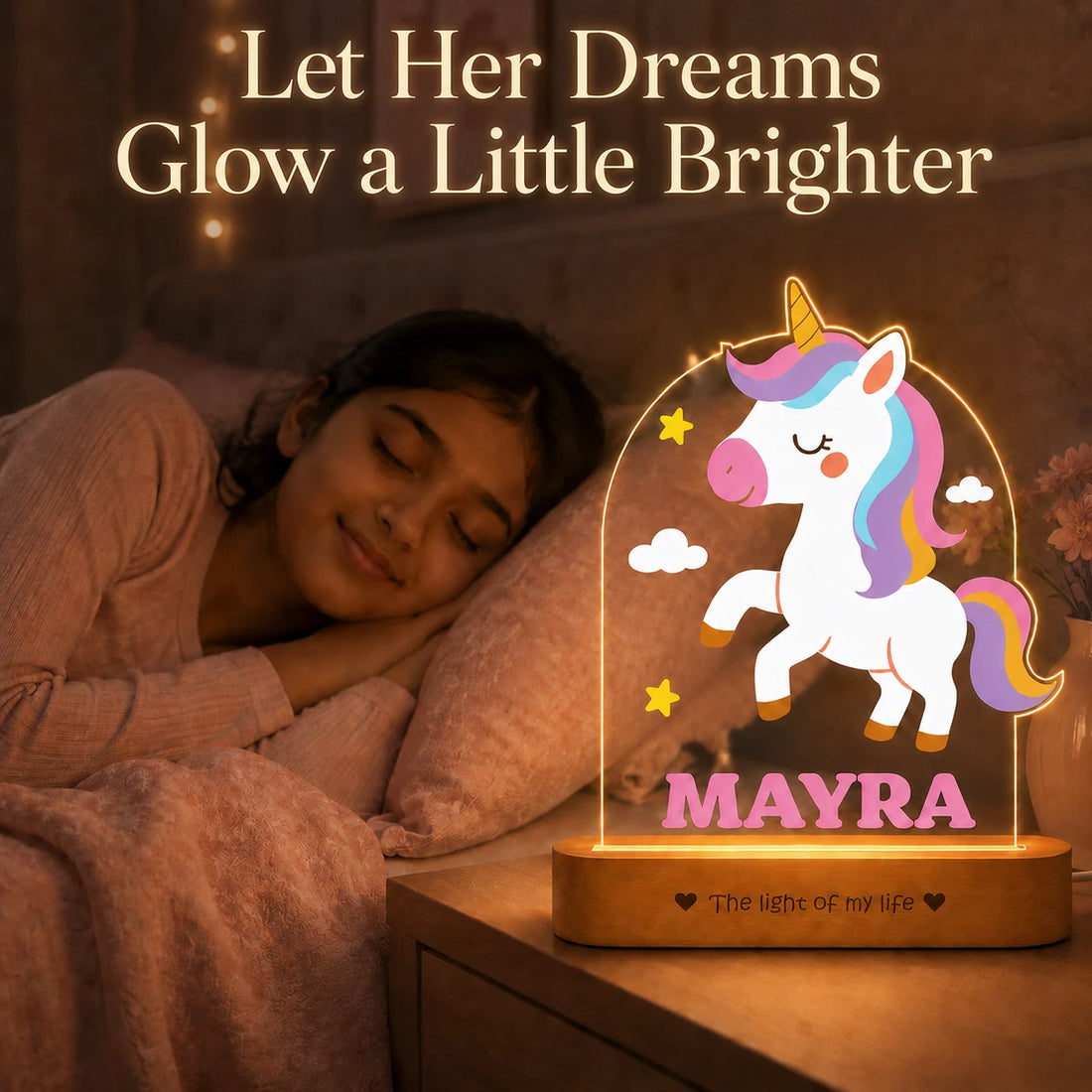 First Birthday Gift with Name – Personalized Unicorn Night Lamp for Girls