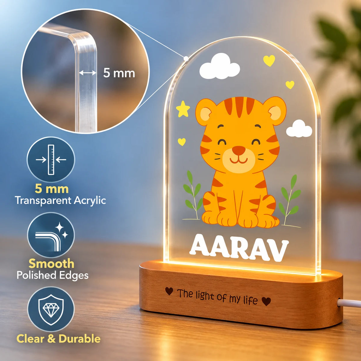 Birthday Gift for Boys – Personalized Tiger Night Lamp with Name